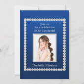 ブルーエレガント王室のキンセニェラ写真真珠 招待状 (正面)