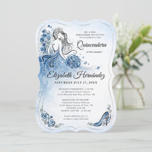 ブルーエレガント王室のシルバープリンセスカリン誕生日 招待状 (スタンド正面)