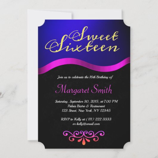 ブルーエレガント王室のスウィート16招待状 招待状 (正面)