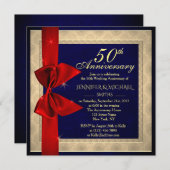 ブルーエレガント王室のズ結婚の記念日招待状 招待状 (正面/裏面)