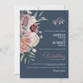 ブルーエレガント王室のダスティバラフローラ 招待状 (正面)