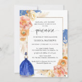 ブルーエレガント王室のフローラプリンセスキンセアニラ 招待状 (正面)