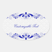 ブルーエレガント王室のフローラレーブ&ホワイトダマスク 楕円形シール (正面)