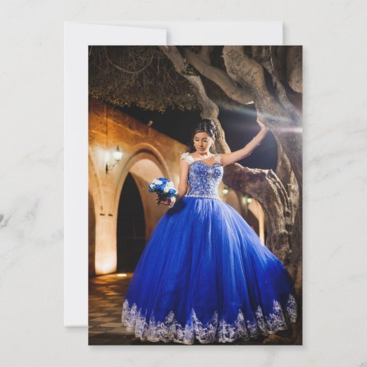 ブルーエレガント王室のフローラ写真キンセアニラ サンキューカード (裏面)