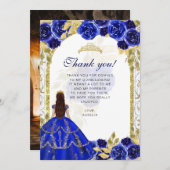 ブルーエレガント王室のフローラ写真キンセアニラ サンキューカード (正面/裏面)