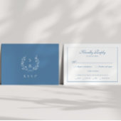 ブルーエレガント王室のモノグラムボタニカルリースRSVP エンクロージャーカード