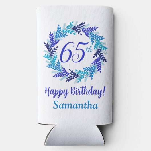 ブルーエレガント王室のリース65誕生日 スリム缶クーラー (裏面)