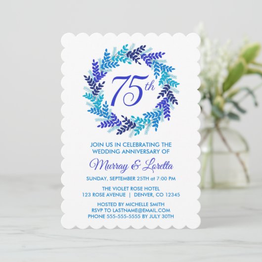ブルーエレガント王室のリース75結婚周年記念 招待状 (スタンド正面)