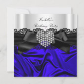 ブルーエレガント王室の白黒ダイヤモンド誕生日 招待状 (正面)