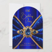 ブルーエレガント王室の誕生日金ゴールドジュエルフェイクベルベット 招待状 (正面)