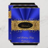 ブルーエレガント王室の金ゴールドブラック誕生日パーティー2 招待状 (正面/裏面)