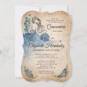 ブルーエレガント王室の金ゴールドプリンセスクリン誕生日 招待状 (正面)