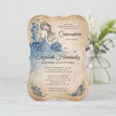 ブルーエレガント王室の金ゴールドプリンセスクリン誕生日 招待状 (スタンド正面)