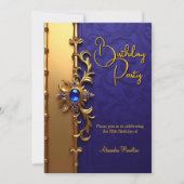 ブルーエレガント王室の金ゴールド華美誕生会 招待状 (正面)