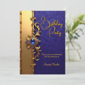 ブルーエレガント王室の金ゴールド華美誕生会 招待状 (スタンド正面)