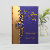 ブルーエレガント王室の金ゴールド華美誕生会 招待状 (スタンド正面)