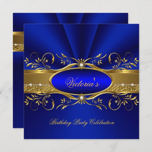 ブルーエレガント王室の金ゴールド誕生会2A 招待状 (正面/裏面)