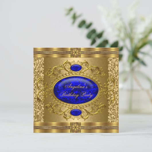 ブルーエレガント王室の金ゴールド誕生会 招待状 (スタンド正面)