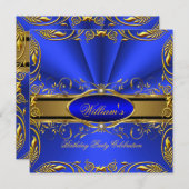 ブルーエレガント王室の金ゴールド誕生日パーティフローラ2 招待状 (正面/裏面)