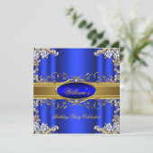 ブルーエレガント王室の金ゴールド誕生日パーティーフローラ4 招待状 (スタンド正面)