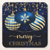 ブルーエレガント王室の&金ゴールドバウブルメリークリスマス スクエアペーパーコースター (正面)