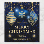 ブルーエレガント王室の&金ゴールドバウブルメリークリスマス ワインラベル (シングルラベル)