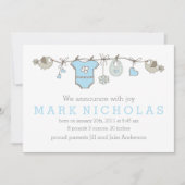 ブルーエレガント男の赤ちゃん服の発表 案内状 (正面)