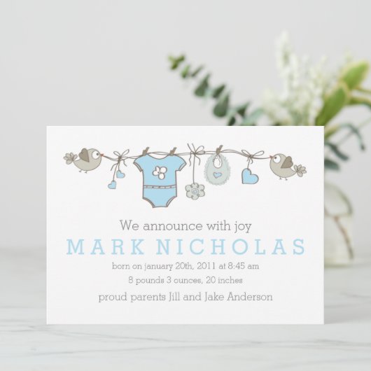 ブルーエレガント男の赤ちゃん服の発表 案内状 (スタンド正面)