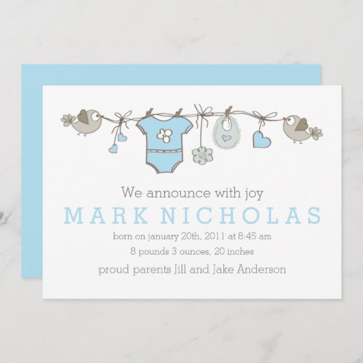 ブルーエレガント男の赤ちゃん服の発表 案内状 (正面/裏面)