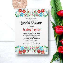 ブルーエレガント素朴レッドローゼスフローラブライダルシャワー 招待状