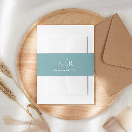 ブルーエレガント結婚ズモノグラムシンプル 招待状ベリーバンド