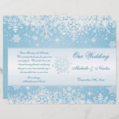 ブルーエレガント結婚式 プログラムの白い雪 (正面/裏面)