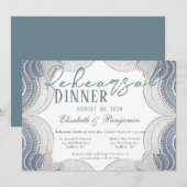 ブルーエレガント縁どリハーサルディナーにレース 招待状 (正面/裏面)