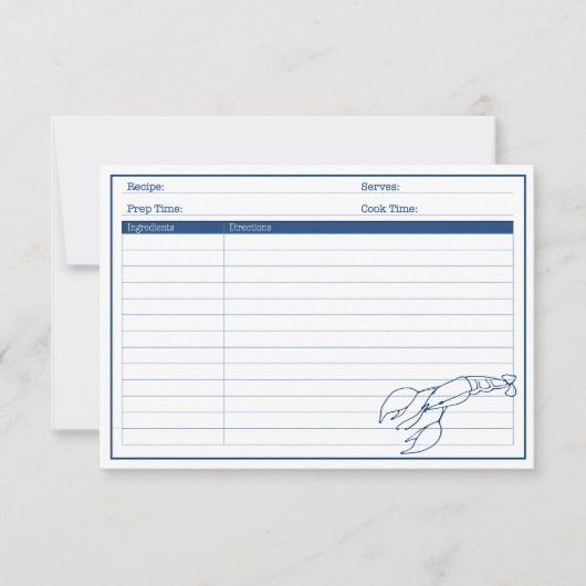 ブルーエレガント航海のロブスターシーフードレシピカード (正面)