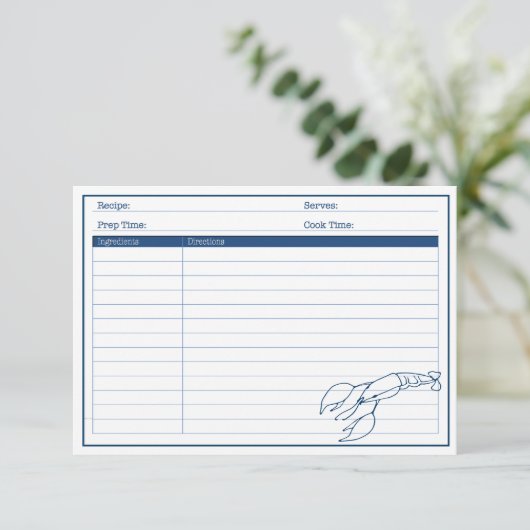 ブルーエレガント航海のロブスターシーフードレシピカード (スタンド正面)