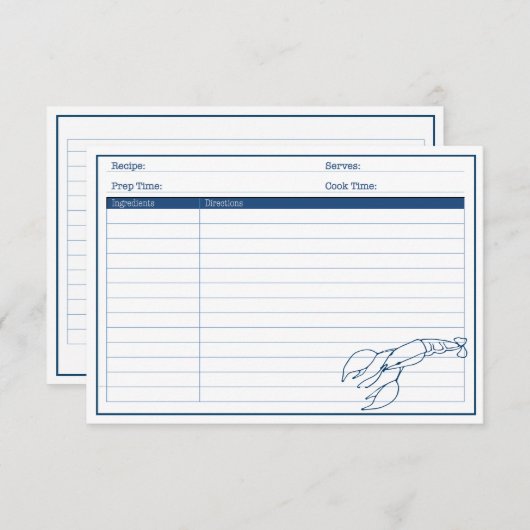 ブルーエレガント航海のロブスターシーフードレシピカード (正面/裏面)