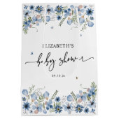 ブルーエレガント花模様ベビーシャワー中抱き枕 ミディアムペーパーバッグ (裏面)