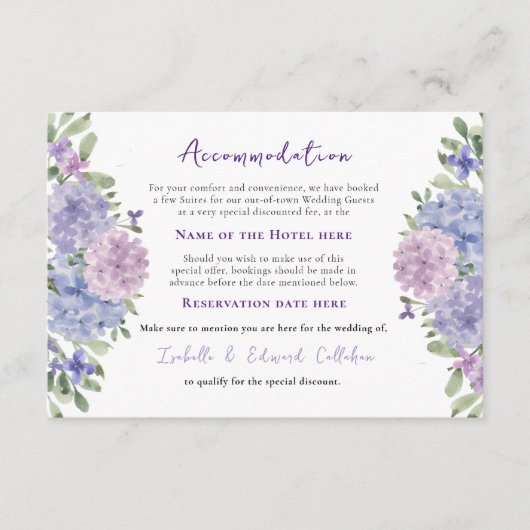 ブルーエレガント薄紫アジサイフローラアコモデーション エンクロージャーカード (正面)