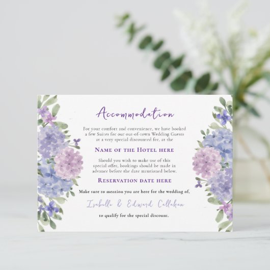 ブルーエレガント薄紫アジサイフローラアコモデーション エンクロージャーカード (スタンド正面)