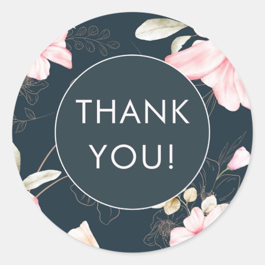 ブルーエレガント赤面フローラルパタンありがとう ラウンドシール (正面)