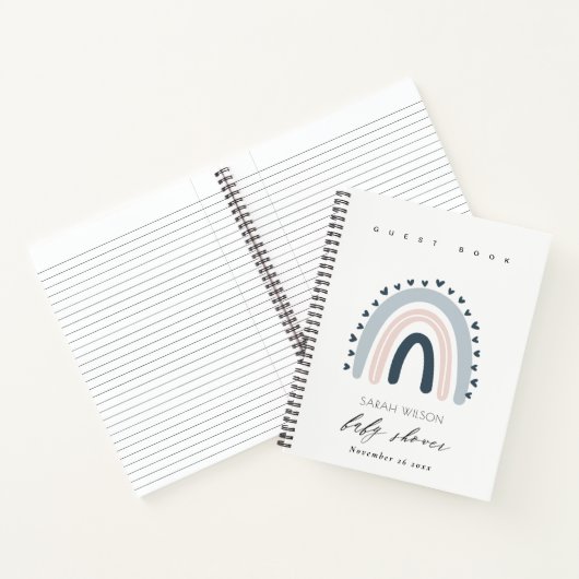 ブルーエレガント赤面レインボーハートベビーシャワー ノートブック (内部)