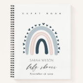 ブルーエレガント赤面レインボーハートベビーシャワー ノートブック (正面)