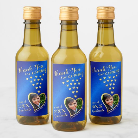 ブルーエレガント金ゴールドありがとう2025卒業の好意 ワインラベル (ボトル)