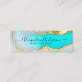 ブルーエレガント金ゴールドアクセントAGATEマーブルオパール スキニー名刺 (正面)