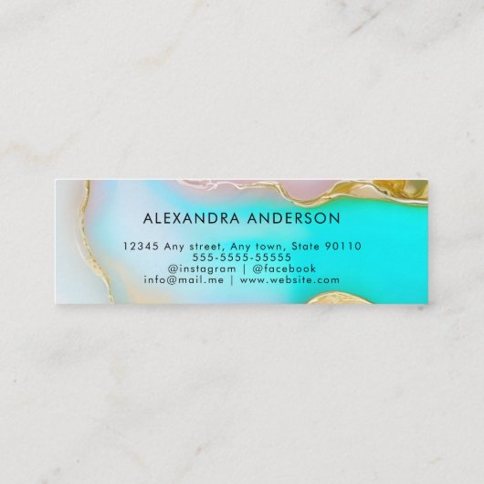 ブルーエレガント金ゴールドアクセントAGATEマーブルオパール スキニー名刺 (裏面)