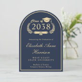 ブルーエレガント金ゴールドアーチフォト卒業パーティー 招待状 (スタンド正面)