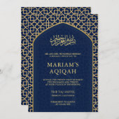 ブルーエレガント金ゴールドイスラムミフラブアキカ 招待状 (正面/裏面)