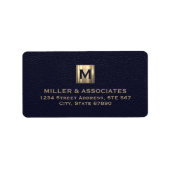 ブルーエレガント金ゴールドイニシャルロゴ差出人住所 ラベル (正面)