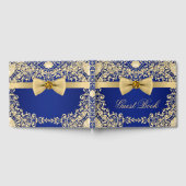 ブルーエレガント金ゴールドウェディングパーティーイベントゲストブック ゲストブック (全面)