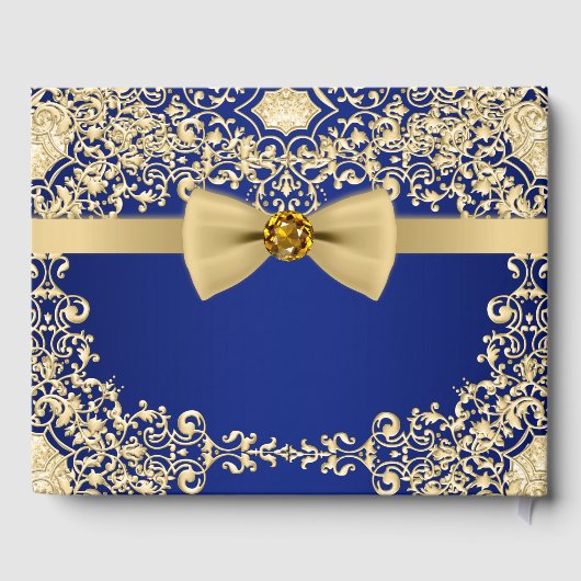 ブルーエレガント金ゴールドウェディングパーティーイベントゲストブック ゲストブック (裏面)